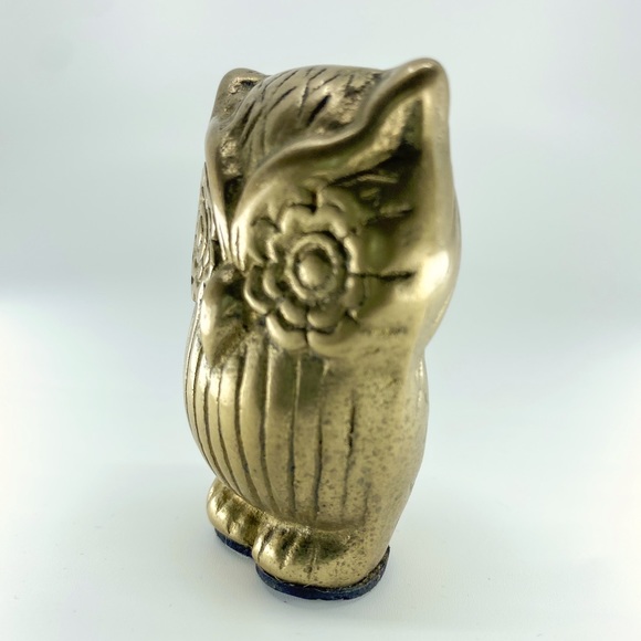 Vintage Brass Owl Figurine Paperweight • Mid Century Taiwan R.O.C. MCM Decor - Picture 9 of 10